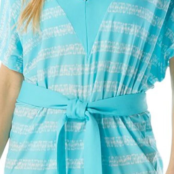 NWT! Michael Kors Turquoise Striped Belted Swimsuit Cover Up NEW! - Picture 3 of 3